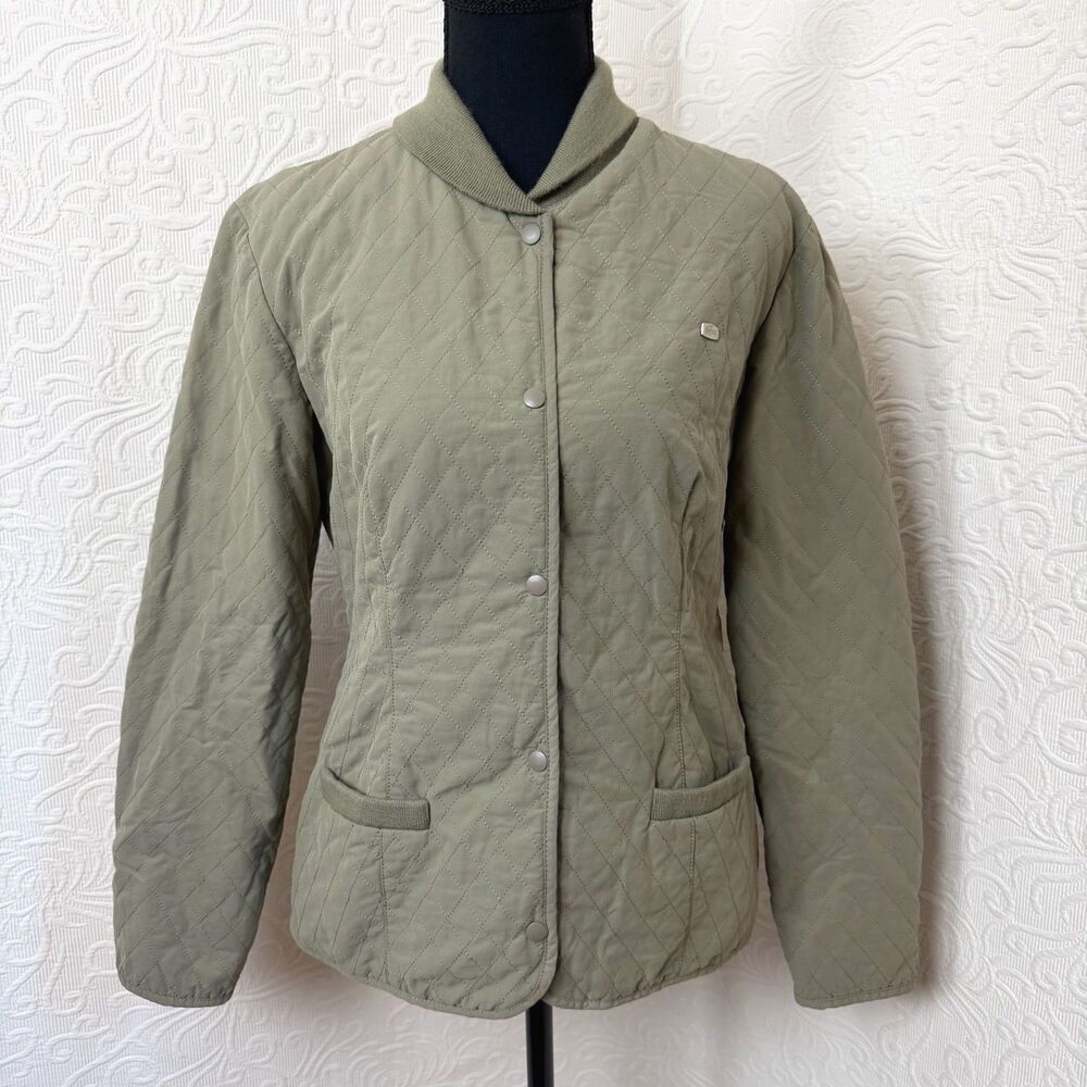Lacoste Quilted Bomber Jacket Womens 36 Small Sage Green Snap Front Lightweight